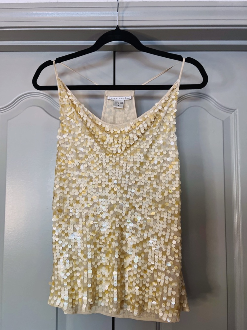 SOLD 💗 Peter Nygård Sequin Tank Top Gold Champagne Racerback Party Size 8 - Picture 2 of 8